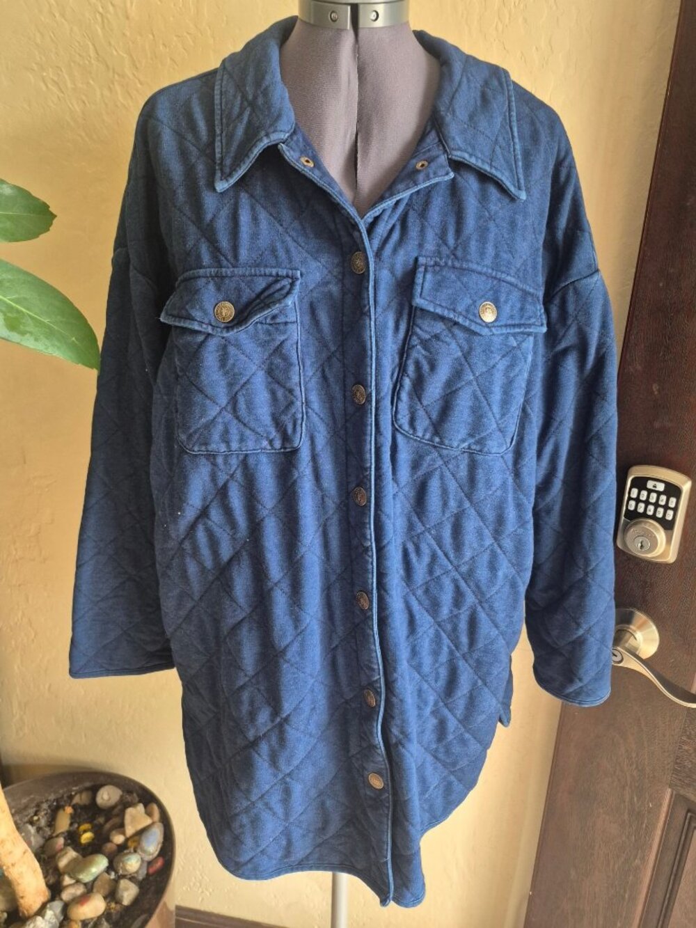 Frye Quilted Denim Shirt Jacket Shacket size L